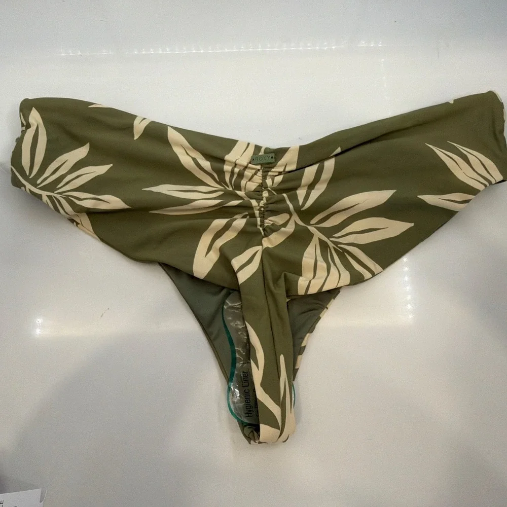 RoxyJuniors' Printed V-Waist Cheeky‎ Bikini Bottoms Classic Green XL NWT!